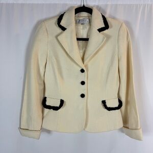 Tahari Fitted Lace Trimmed Wool Blazer size:2 color: beige & black